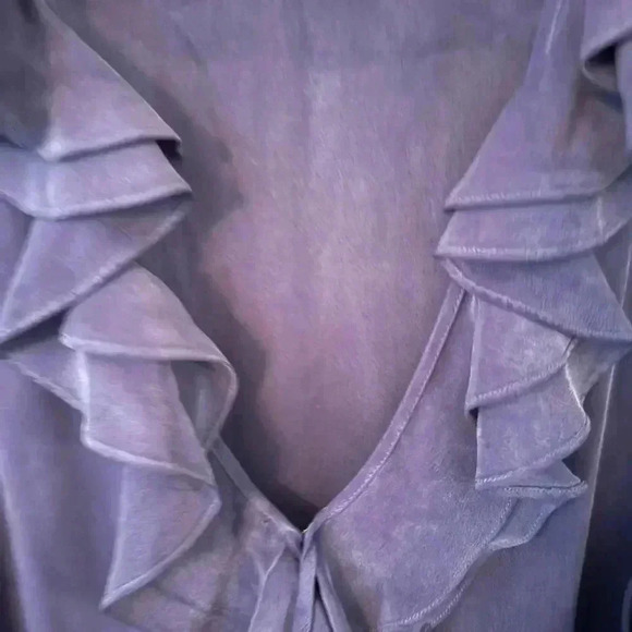 Joie 100% silk dress navy with ruffle v-neck button down front size L - Picture 5 of 12